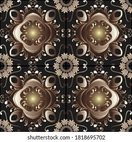 Lujoso patrón 3d sin fisuras. Vector ornamental floral Fondo Damasco. Repetir el fondo brillante. Flores, hojas, mandalas, círculos. Hermosos adornos de estilo griego. Ornate elegante diseño real.