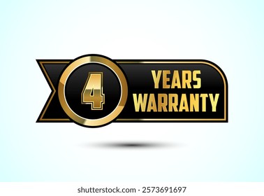 Luxury 4 year warranty label, badge, icon with gold and black color