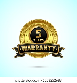 Luxury 5 years warranty label, badge, icon, logo, with gold and black color