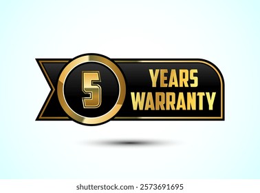 Luxury 5 years warranty label, badge, icon with gold and black color