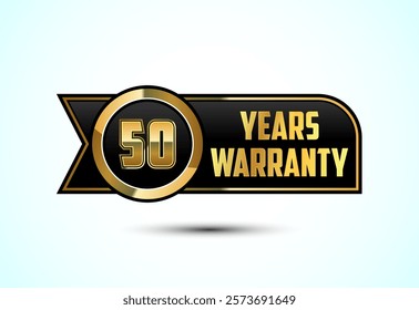 Luxury 50 year warranty label, badge, icon with gold and black color