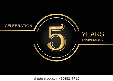 Luxury 5th anniversary celebration design with gold text on a dark background. Perfect for elegant event invitations, milestone banners, or corporate anniversary templates.	