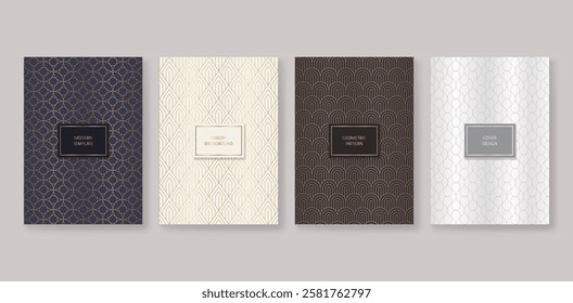 Luxury a4 cover set with art deco geometric pattern, vector collection for cover design, menu, brochure, catalo. Easy to edit with seamless pattern and mask use.