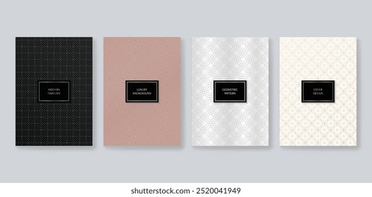 Conjunto de portada de lujo a4 con patrón geométrico, colección de Vector para diseño de portada, folleto, catálogo, menú. Fácil de editar con un patrón sin fisuras y uso de máscara.