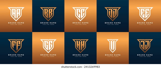 Luxury AA BB CC DD EE FF GG HH II JJ Monogram Initial Letters Shield Guard Shape Logo Design For Your Brand or Business