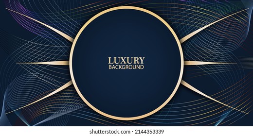 luxury abstrack background with line element partern. Elegant curve geometric golden shape on dark blue background
