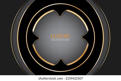 luxury abstrack background with line element pattern. Elegant curve geometric golden shape on dark black and grey background