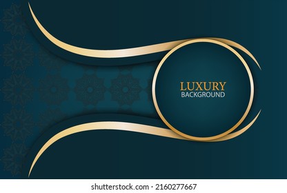 luxe, arrière-plan abstrait avec motif d'élément de ligne. Forme géométrique dorée élégante à courbe sur fond bleu foncé
