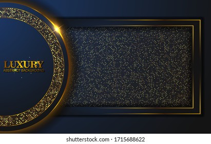 Luxury Abstract, 3d background with dark blue paper layers. Elegant decoration, Vector shape geometric, Golden Glittering, Glitter Gold, Sparkling background. Graphic design element.