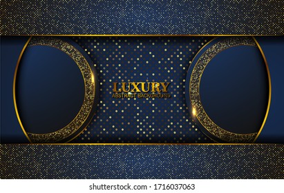 Luxury Abstract, fondo 3d con capas de papel azul oscuro. Decoración elegante, forma vectorial geométrica, brillo dorado, oro brillante, fondo espumoso. Elemento de diseño gráfico.