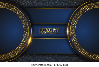 Luxury Abstract, fondo 3d con capas de papel azul oscuro. Decoración elegante, forma vectorial geométrica, brillo dorado, oro brillante, fondo espumoso. Elemento de diseño gráfico.