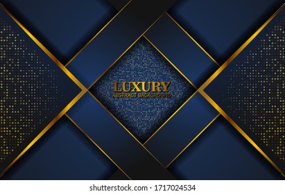 Luxury Abstract, 3d background with dark blue paper layers. Elegant decoration, Vector shape geometric, Golden Glittering, Glitter Gold, Sparkling background. Graphic design element.