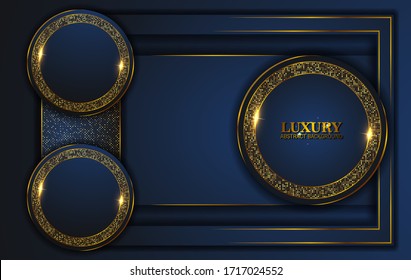 Luxury Abstract, fondo 3d con capas de papel azul oscuro. Decoración elegante, forma vectorial geométrica, brillo dorado, oro brillante, fondo espumoso. Elemento de diseño gráfico.