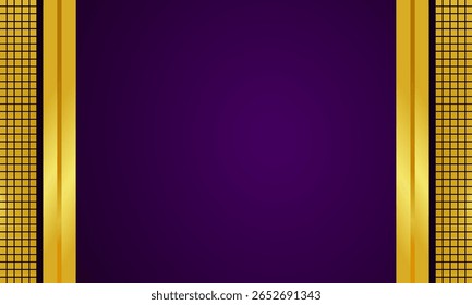 Luxury abstract aesthetic background with vertical gold grids and deep purple design