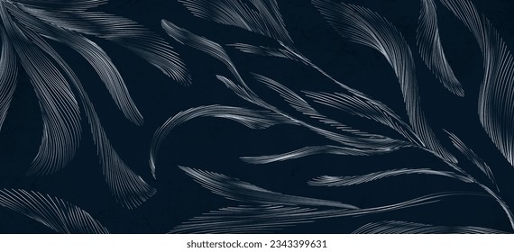 Luxury abstract art background with botanical pattern in line art style. Vector banner with hand drawn plant leaves for decoration, print, textile, wallpaper, interior, packaging.