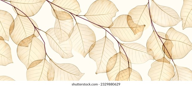 Luxury abstract art background with transparent flower or tree leaves. Botanical banner in watercolor style for decoration, print, textile, wallpaper, packaging, interior design.