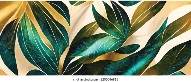 luxury abstract art background with tropical leaves