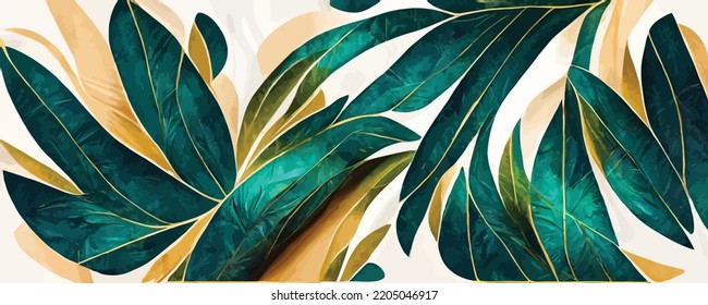 luxury abstract art background with tropical leaves