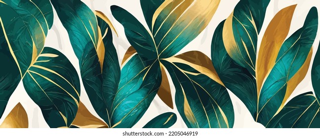 luxury abstract art background with tropical leaves