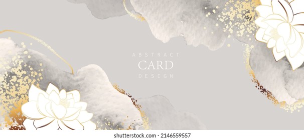 Luxury abstract art botanical composition. Spring minimal design in white, grey and golden shades. Watercolor flowers, plants, leaves.