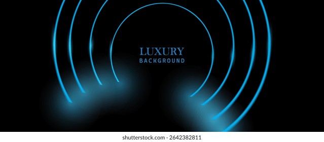 Luxury Abstract Background black Glitter Light Effect Decoration, Soft blue Glow, and Circular Frame on an Elegant Stage. vector