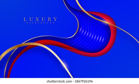 Luxury abstract background blue and red overlap with golden lines sparkle geometric shapes. Illustration from vector about modern template design for a elegant feeling.