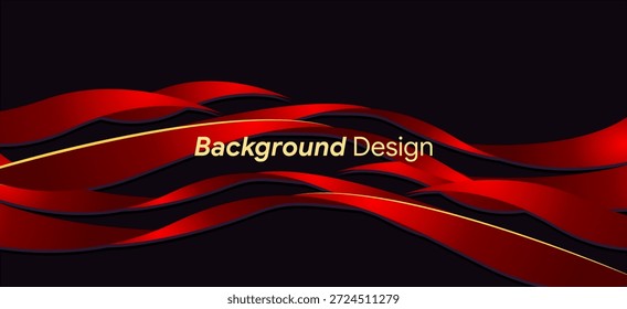 Fondo Abstractas de lujo con ondas de cinta roja que fluyen y acentos de oro. Fondo ondulado moderno para Anuncio, presentación o cubierta de Producto