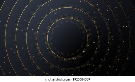 Luxury abstract background in the form of circles There are gradations and use of dark tones,
contrasting with golden edges and shimmering light.