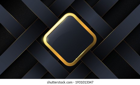 Fondo abstracto de lujo en forma de cuadrados. Tiene un tejido diagonal y un gradiente oscuro cortado con bordes dorados.