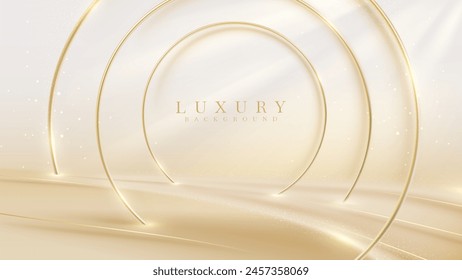 Luxury Abstract Background with Glitter Light Effect Decoration, Soft Golden Glow, and Circular Frame on an Elegant Stage.