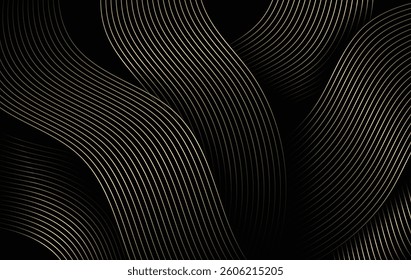 Luxury abstract background with gold lines, wave texture, fabric background, modern shiny lines pattern. Futuristic technology concept. Vector Illustration.