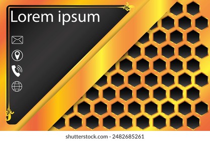 Luxury abstract background with golden hexagons on modern black background concept in 3d style. Vector illustration of a fancy modern template design.