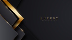 Luxury Abstract Background With Golden Lines On Dark, Modern Black Backdrop Concept 3d Style. Illustration From Vector About Modern Template Deluxe Design.