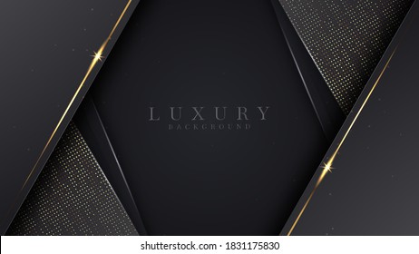 Luxury abstract background, golden lines on dark, modern black backdrop concept 3d style. Illustration from vector about modern template deluxe design.