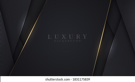 Luxury abstract background, golden lines on dark, modern black backdrop concept 3d style. Illustration from vector about modern template deluxe design.