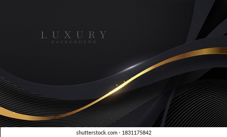 Luxury abstract background, golden lines on dark, modern black backdrop concept 3d style. Illustration from vector about modern template deluxe design.