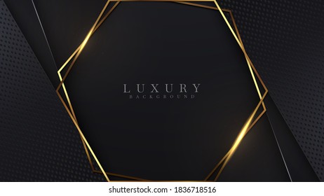 Luxury abstract background, golden lines on dark, modern black backdrop concept 3d style. Illustration from vector about modern template deluxe design.