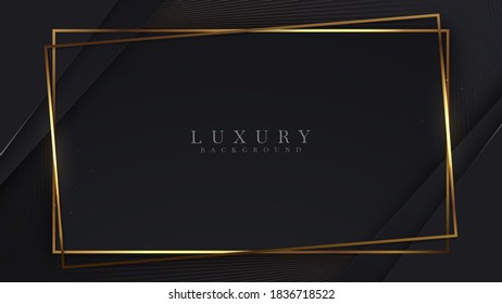 Lujo de fondo abstracto, líneas doradas sobre un fondo negro oscuro y moderno de estilo 3d. Ilustración de vector sobre diseño deluxe de plantilla moderna.