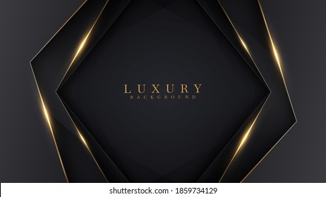 Luxury abstract background with golden lines on dark, modern black backdrop concept 3d style. Illustration from vector about modern template deluxe design.