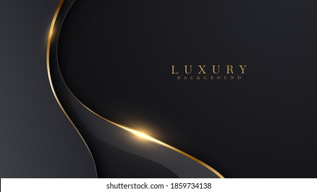 Luxury abstract background with golden lines on dark, modern black backdrop concept 3d style. Illustration from vector about modern template deluxe design.