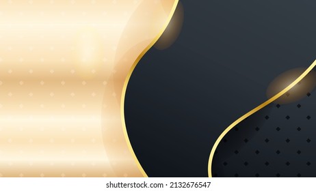 Luxury abstract background, golden lines on dark, modern black backdrop concept 3d style. Vector illustration modern template deluxe design for presentation background