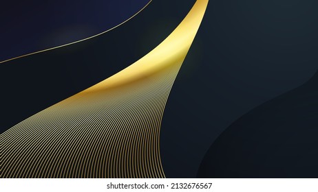 Luxury abstract background, golden lines on dark, modern black backdrop concept 3d style. Vector illustration modern template deluxe design for presentation background