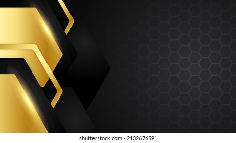 Luxury abstract background, golden lines on dark, modern black backdrop concept 3d style. Vector illustration modern template deluxe design for presentation background