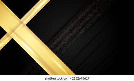 Luxury abstract background, golden lines on dark, modern black backdrop concept 3d style. Vector illustration modern template deluxe design for presentation background