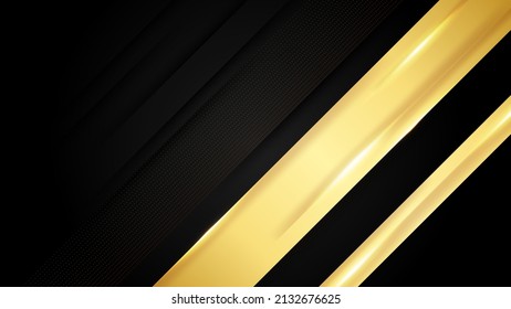 Luxury abstract background, golden lines on dark, modern black backdrop concept 3d style. Vector illustration modern template deluxe design for presentation background