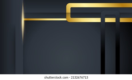 Luxury abstract background, golden lines on dark, modern black backdrop concept 3d style. Vector illustration modern template deluxe design for presentation background