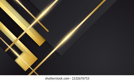 Luxury abstract background, golden lines on dark, modern black backdrop concept 3d style. Vector illustration modern template deluxe design for presentation background