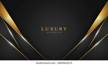 Luxury Abstract Background with Golden Lines. Luxury Dark Backdrop in 3d Style. Black and Gold Deluxe and Elegant Background Design Vector Illustration