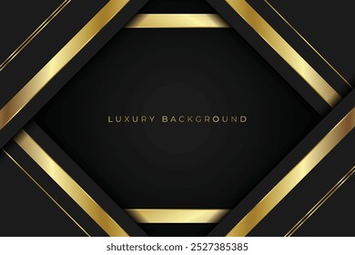 Luxury abstract background, golden lines on dark background, modern black backdrop concept 3d style. stock illustration