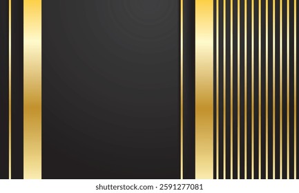 Luxury abstract background golden lines on dark, modern black backdrop.